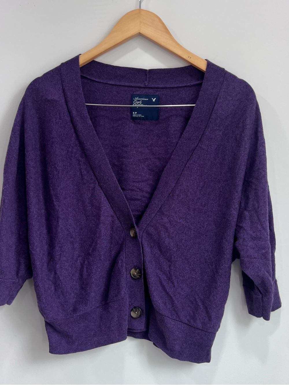 American Eagle Outfitters Deep Purple V-Neck Button Cardigan